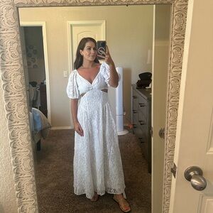 Abercrombie Lace Drama Puff Sleeve Cutout Maxi Dress